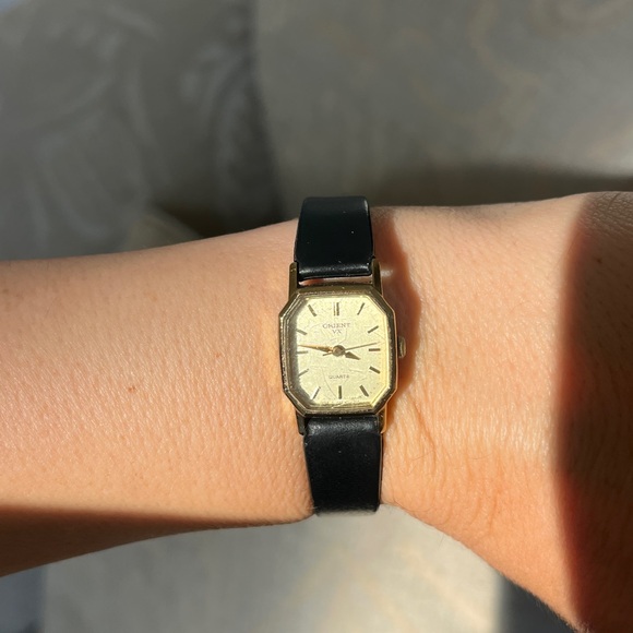 Orient Gold-Tone Watch with Black Leather Strap - Picture 1 of 3